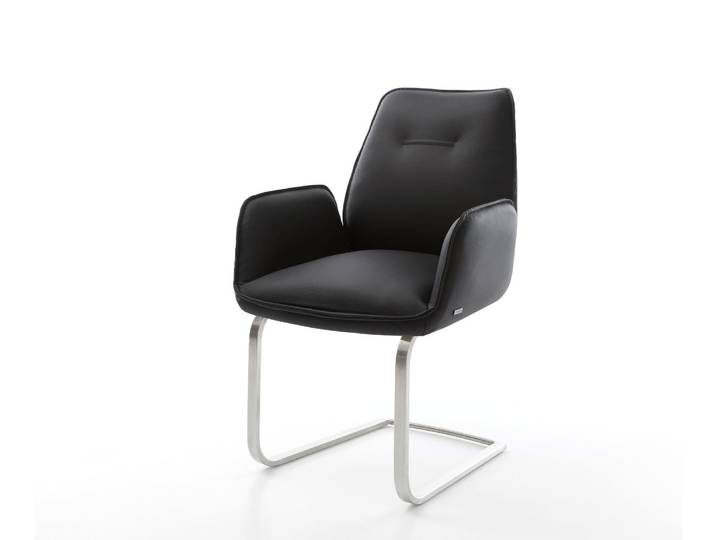 Freischwinger Zoa-Flex Echt-Leder Schwarz Freischwinger flach Edelstahl Taschenfederkern, Esszimmerstühle