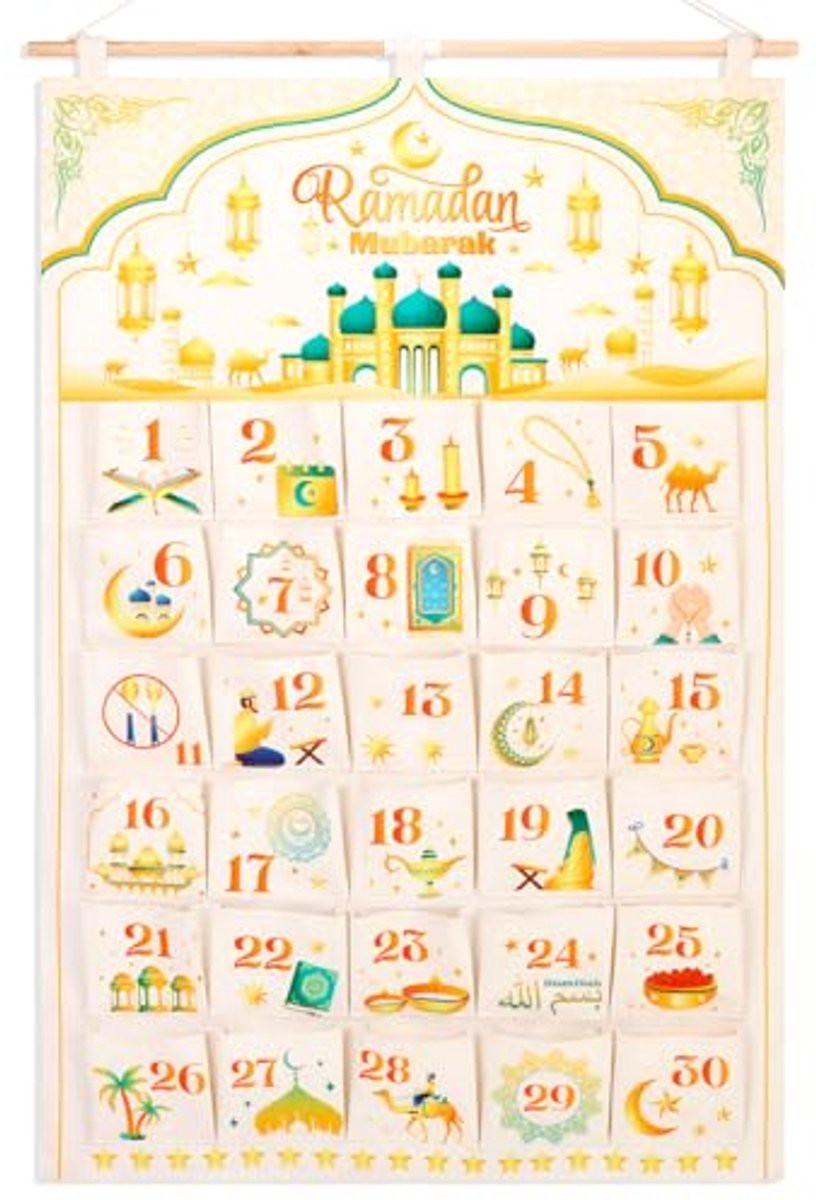 Herbruikbare stoffen Ramadan adventskalender met 30 vakjes voor aan de muur