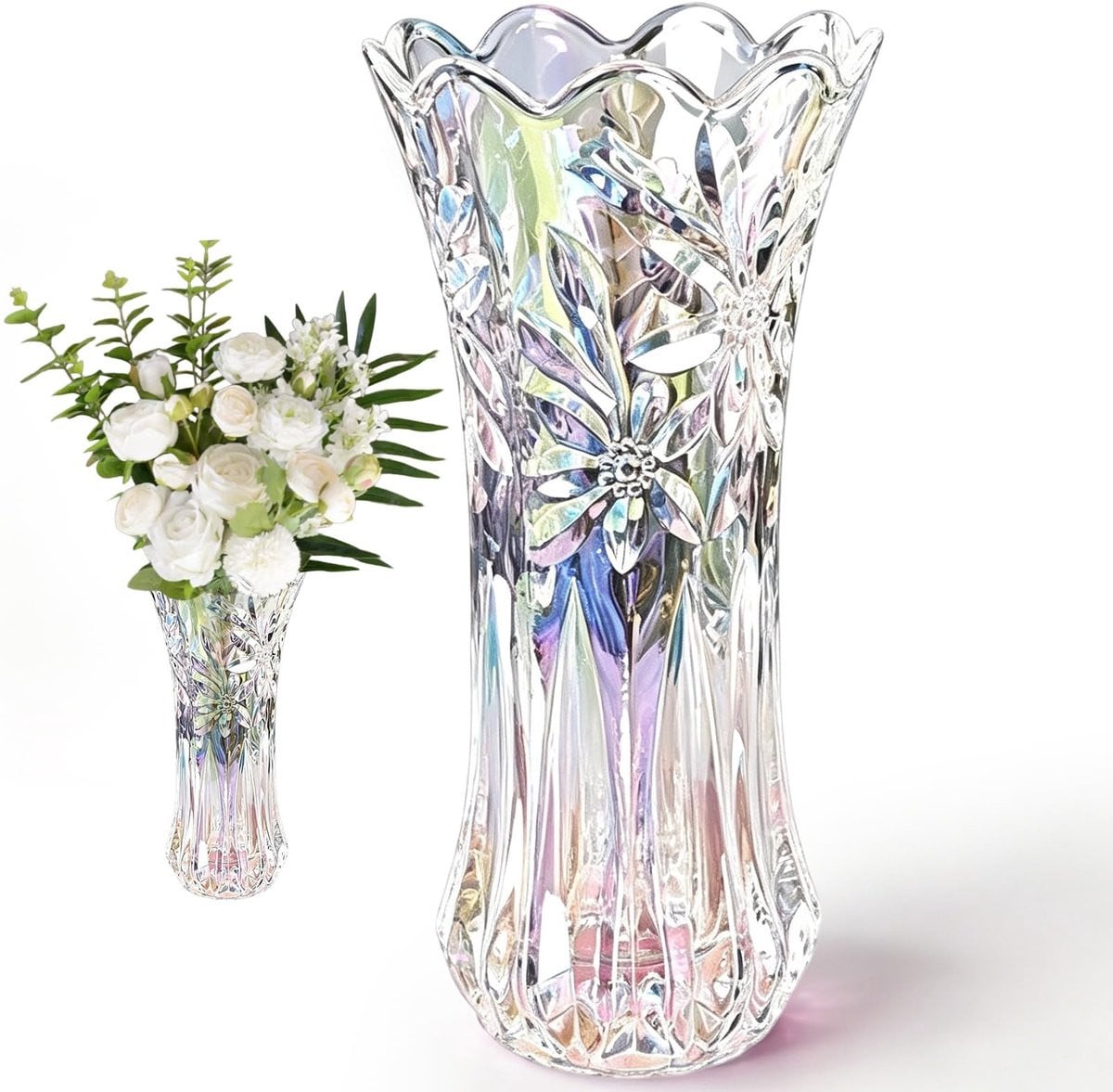 Omgoods Glazen Bloemenvaas voor Elegante Tafeldecoratie, Hoogte: 24 cm