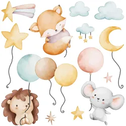 WANDAUFKLEBER 80x138cm - Tiere mit Luftballons