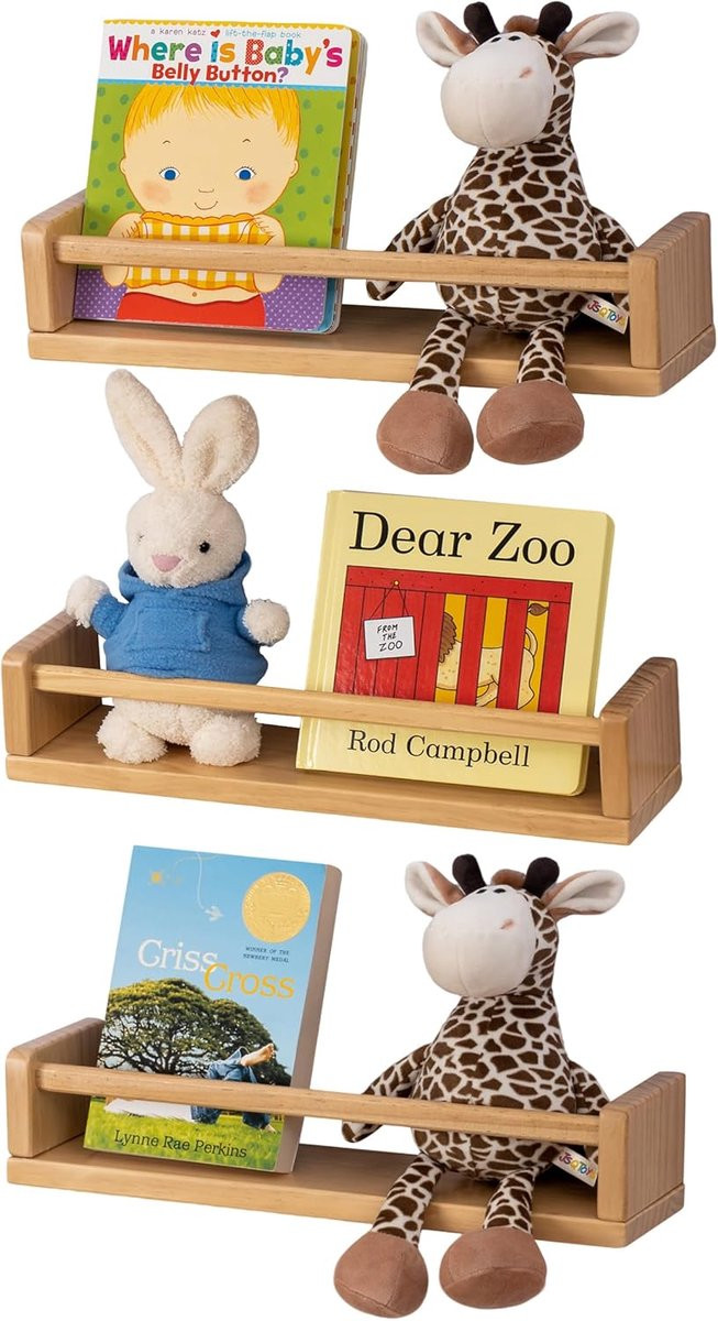 Set van 3 zwevende planken van natuurlijk hout voor de kinderkamer, badkamer of keuken