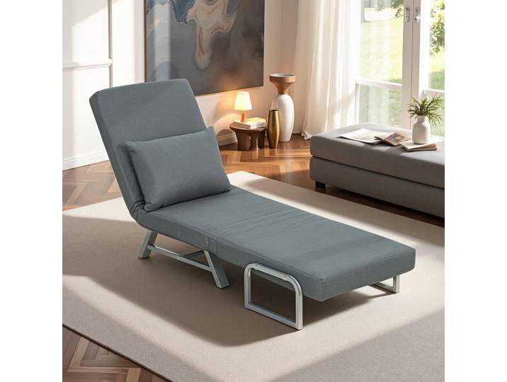 HOMCOM Fauteuil-Lit 3-en-1 Tissu Lin Réglable Gris Foncé