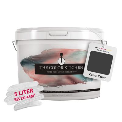 Wand- und Deckenfarbe A.S. CRÉATION "Seidenmatt Innenfarbe THE COLOR KITCHEN", grau (tck1007 casual caviar), 5 l 5ml, Farben, Schwarz, für Wohnzimmer Schlafzimmer Flur Küche