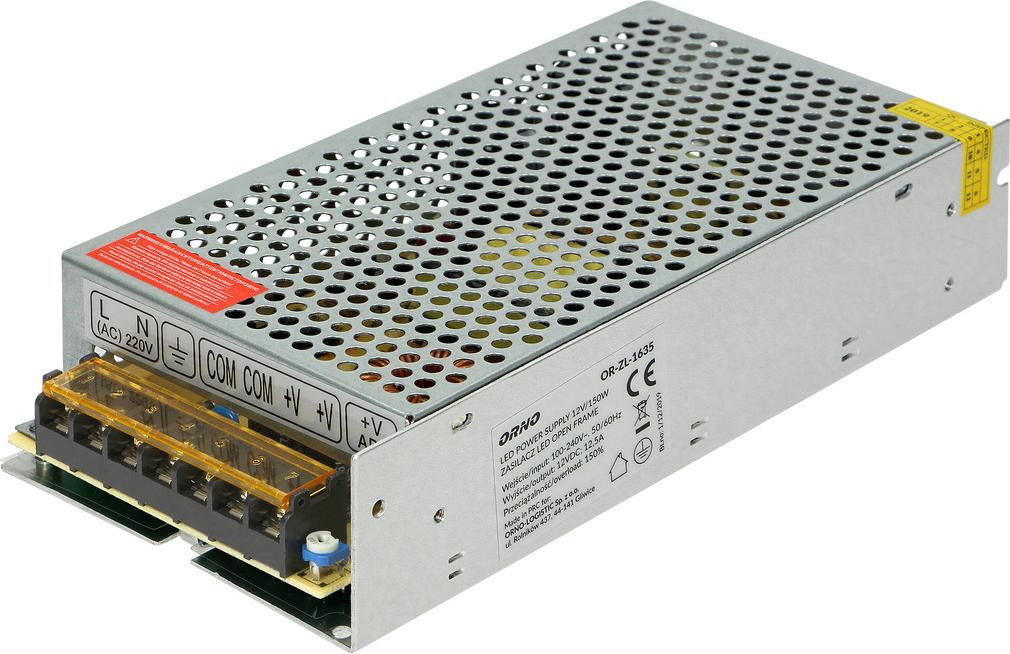 ORNO 12V open frame voeding met overbelastings- en kortsluitbeveiliging (150W)