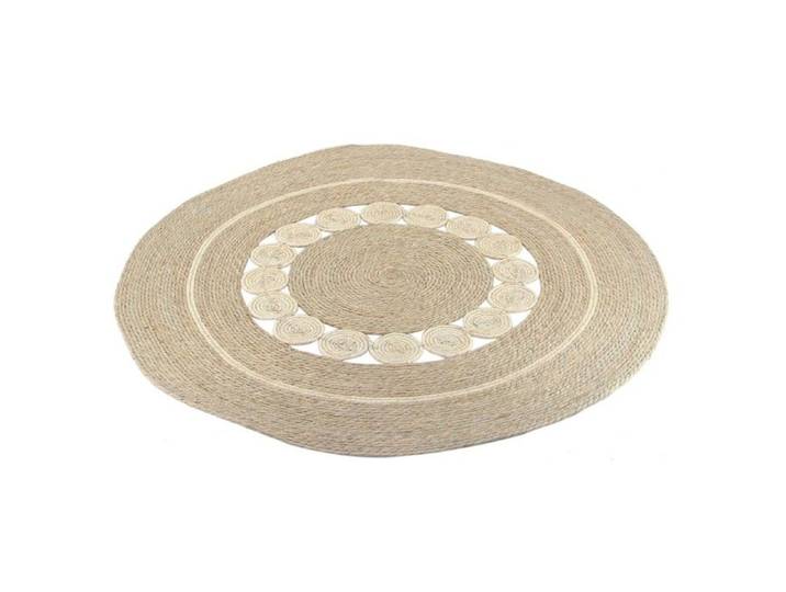 TAPIS rond diamètre de 120cm en fibre Naturelle Jonc de Mer couleur écru ficelle Décoration Bohème