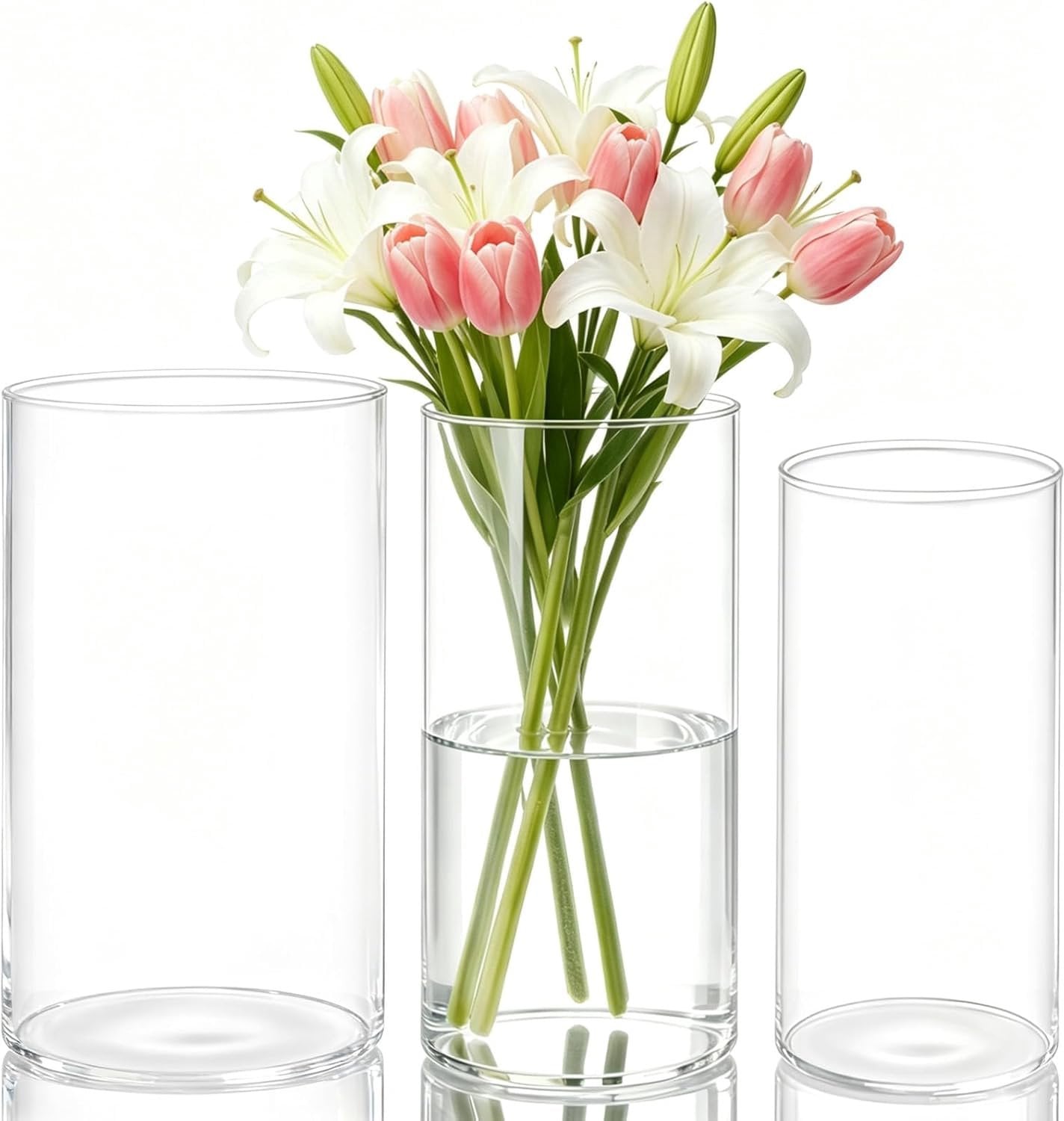 Set van 3 transparante acryl bloemenvazen - Schokbestendig