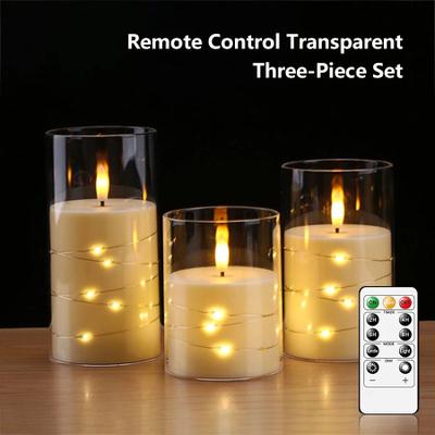 Inspired Living Flameless LED Candles With Star String Lights Remote Timer Battery Operated Pillar Candles transparent