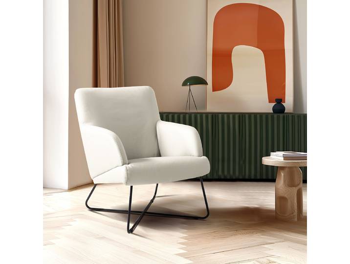 Sessel Weiß Echtleder Mabel ohne Hocker 67 x 87 x 74cm
