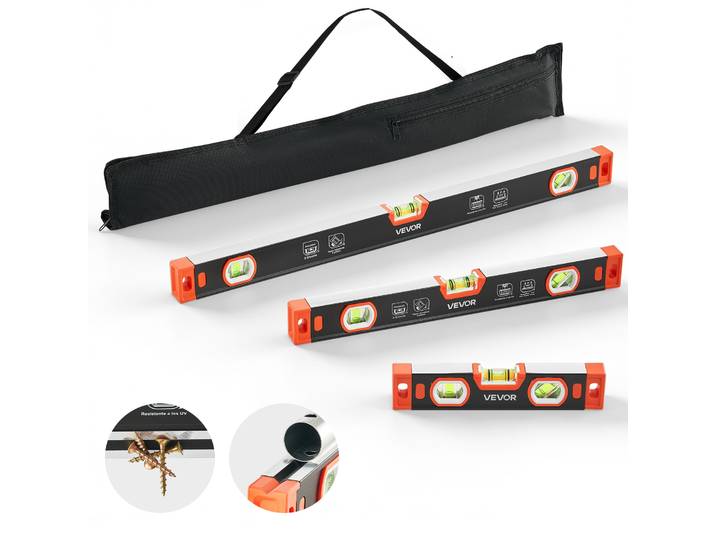 Vevor Niveau A Bulle Magnetique Lot De 3\, 225\, 400 Et 600 Mm Niveau Torpedo En Alliage Dealuminium Mesure Multi-angle Pour Construction Et Renovation\, 3 Fioles Vertes\, Rainure En V\, Trou De Suspension