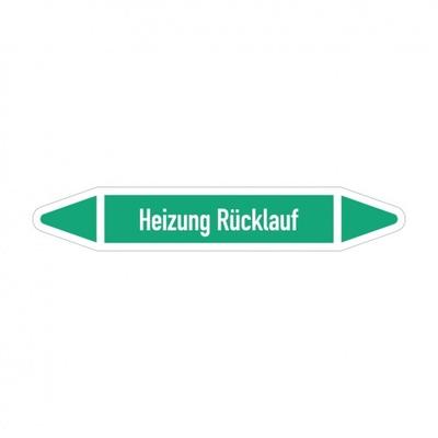Aufkleber I RKZ-Etikett Heizung Rücklauf,DIN 2403,grün/weiß,für Ø 40-60mm,218x37mm,5/Bogen