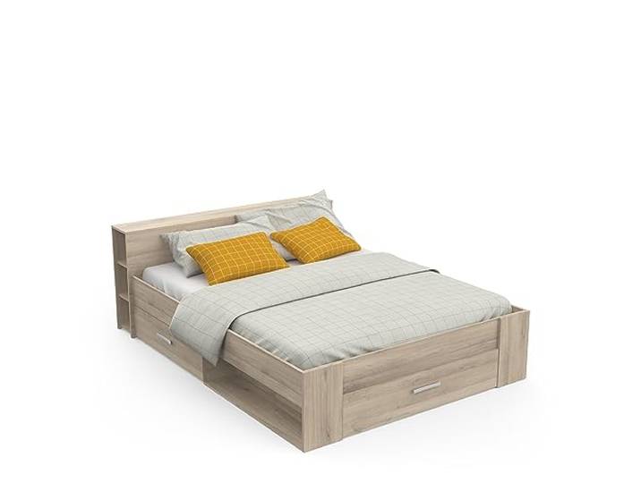 Demeyere Lit 160x200 Avec Rangement Style Contemporain 3 Tiroirs – Coloris Chêne - 169,1 x 226,9 x 74,3 cm
