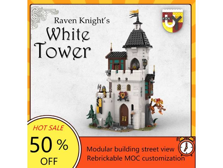 1213 pièces Tour Blanche MOC, Modèle de Château Médiéval Créatif, Architecture DIY, Puzzles Personnalisés, Jouet d'Assemblage, Cadeau
