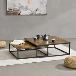 Couchtischset Haninge 2er Set rund Dunkler Holzton [en.casa]