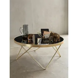 Couchtisch Schwarz Mattgold Glas/Metall Ø82cm Modern