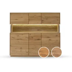 Massivholz »St. Gallen« Highboard III natur geölt / mit Beleuchtung