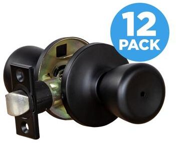 Design House Terrace Matte Black Privacy Door Knob for Bedroom and Bathroom Doors, 12-Pack