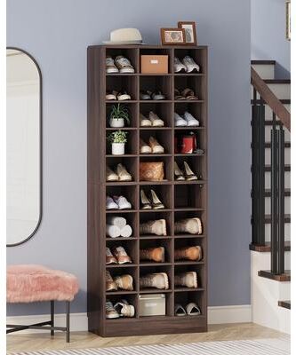 Jiallo "25"" 10-Tier Espresso Wooden Shoe Storage Cabinet, Modern 30-Cubby"