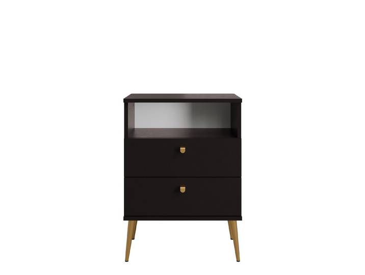 Masseno Nachttisch STRATUS 50 cm Nachtschrank mit 2 Schubladen Schwarz