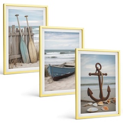 BILDER SET 3er Set - 40x60 cm Goldrahmen - Strandbootanker Sand