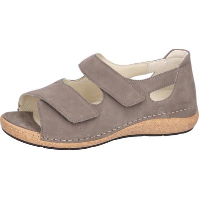Sandale WALDLÄUFER "K-Heliett", Damen, Gr. 4 (37), Leder, grau (taupe), Nubukleder, Schuhe Sandale, Sommerschuh, Sandalette, Keilabsatz, in Komfortweite K (= extraweit)