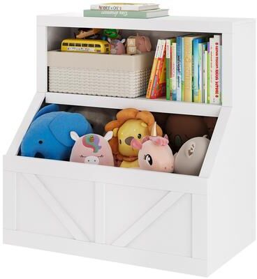 Garvee Kids Bookshelf and Toy Storage, 2 Tier Toy Organizer with Storage Cabinet, Toddler 2 Shelf Bookcase for Playroom