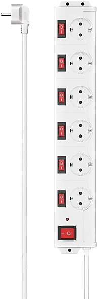 Regleta - Hama Schuko, 6 tomas, Interruptor, 250 V, Cable 1.5 m, Blanco