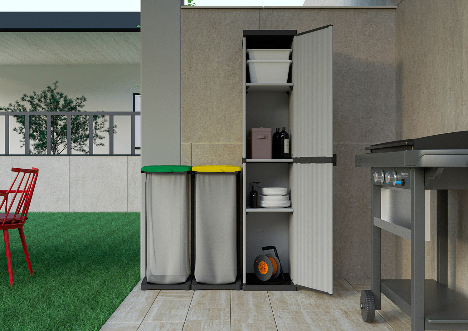 giordanoshop Armadio da Esterno 34x40x165 cm 1 Anta 4 Ripiani in Resina Grigio...
