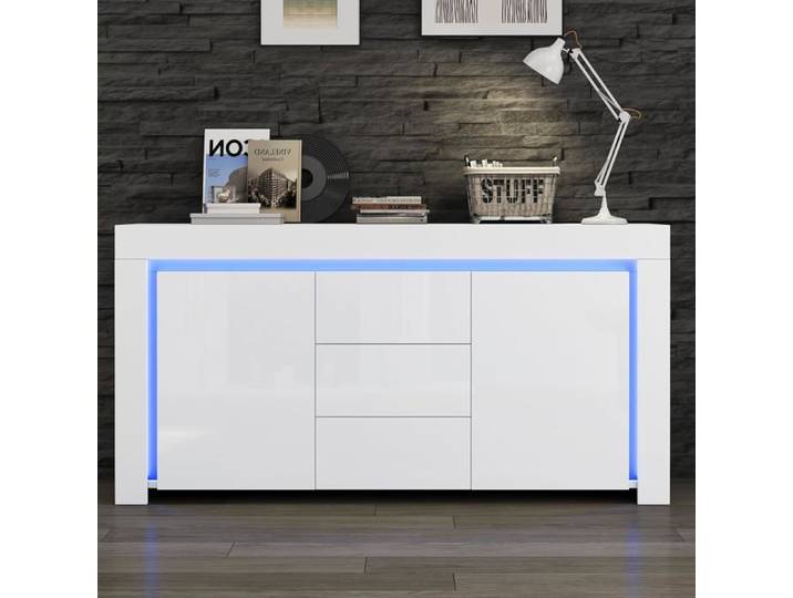 Commode moderne Armoire d'appoint brillante avec barre lumineuse Buffet avec espace de rangement Convient pour couloir salon bureau