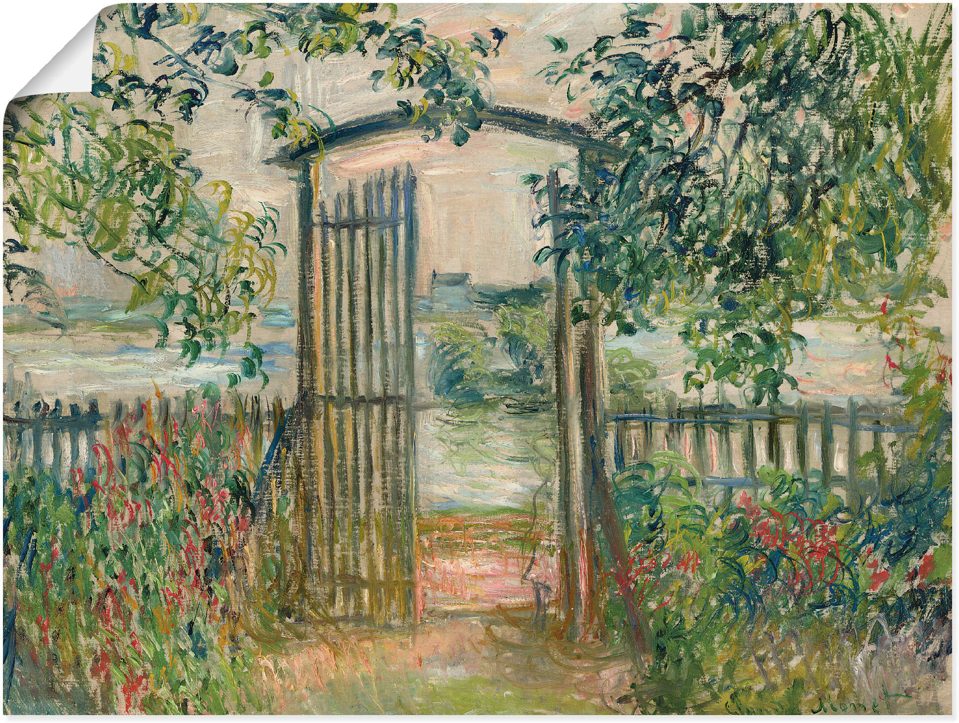 Poster ARTLAND "Das Gartentor in Vetheuil", grün (farbe bild(er): grün), B:80cm H:60cm, Bilder, Poster, ohne Rahmen farbe bild(er): grün B/H/T: 80cm x 60cm, Poster Garten Querformat, 1 Stk.