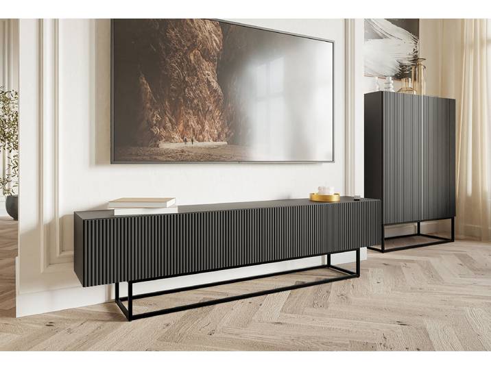 TV-Lowboard Veldio Front: MDF Mitteldichte Holzfaserplatte , beschichtet Korpus: Spanplatte, beschichtet Gestell: Metall, pulverbeschichtet