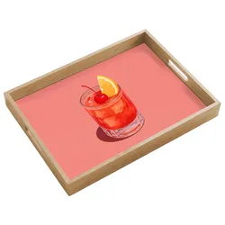 TABLETT Glas - Eiswürfel - Zitrone - Kirsche Eichenholz 50x35 cm