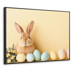 LEINWAND Bilder mit Rahmen - Eier - Kaninchen - Pastellfarbtöne - 70x50