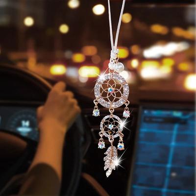 Uplift Picks Diamond Flower Dreamcatcher Car Pendant Mirror Hanging Ornament white