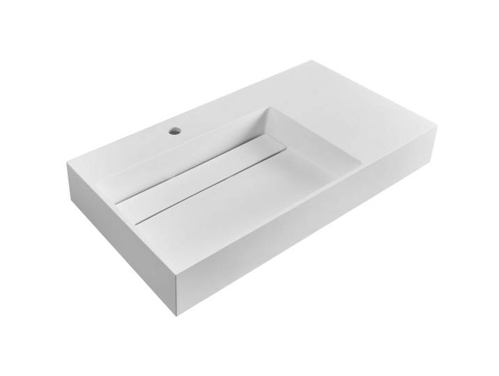 Beliani Hängewaschbecken Weiß 90/48 cm Mineralguss Cusco, Naturmaterialen, Rechteckig, 90x13x48 cm, Badezimmer, Waschbecken & Armaturen, Waschbecken