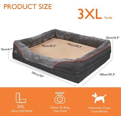 Uplift Picks Jumbo Orthopedic Memory Foam Dog Bed With Bolstered Sofa Design 3 Xl