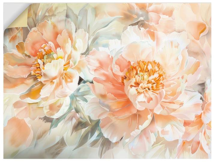 Wandbild ARTLAND Pfirsisch Farbene Pfingstrosen Aquarell , rosa (farbe bild(er): orange), B:60cm H:45cm, Bilder, Wandbild, als Alubild, Leinwandbild, Poster, Wandaufkleber in verschied. Grössen