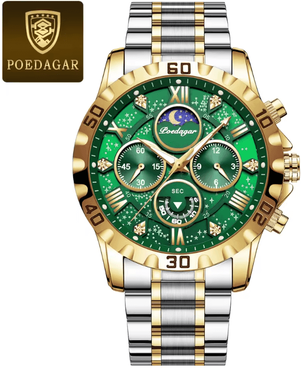 Inspire Essentials Luxury Stainless Steel Chronograph Watch For Men Waterproof Quartz Design gold Green