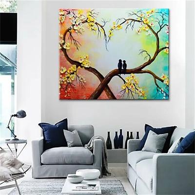 Ölgemälde handgemalte Blume Baum Liebe Vögel horizontal Tiere floral / botanisch modern gerollte Leinwand (kein Rahmen)