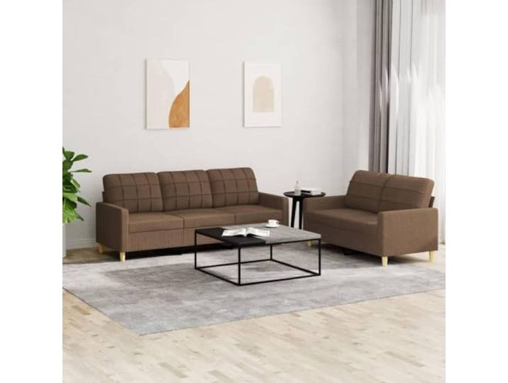 HEFZGDB 2-TLG. Sofagarnitur mit Kissen Braun Stoff – Robuste Wohnlandschaft aus strapazierfähigem Material mit atmungsaktiver Polsterung, modernem Design und Stabiler Konstruktion