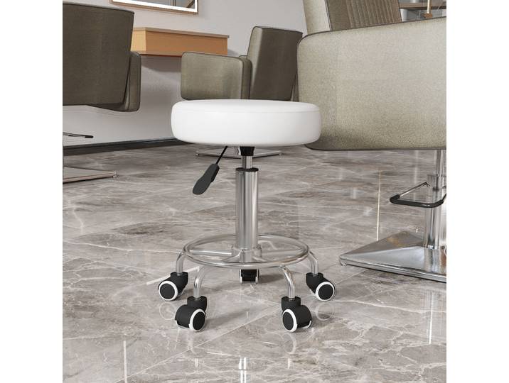 Vinsetto Tabouret Salon Réglable Similicuir Ø42cm Blanc