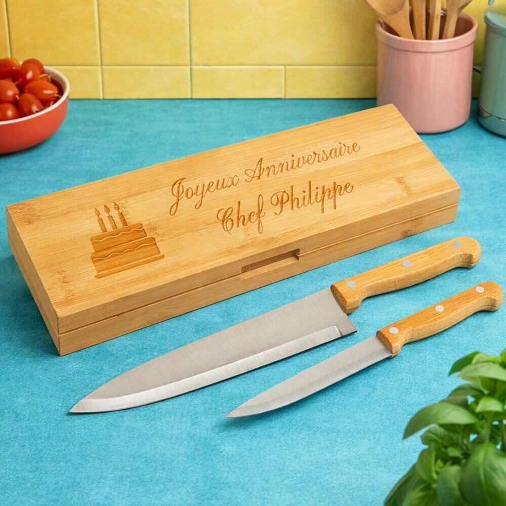 Ocadeau Duo couteaux chef acier gravé