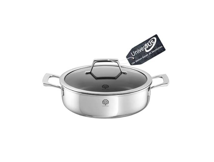 Schulte-Ufer Schmortopf Quasar mit UniverSUS-Oberflächenstruktur und Energiekern, ohne PFAS/PTFE, 9545-24, Edelstahl, 24 cm