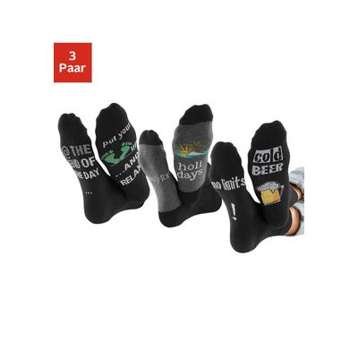 Socken H.I.S, Herren, Gr. 43-46, schwarz, Baumwolle, Elasthan, Polyamid, gemustert, elastisch, Socken Socken, mit Bier Print