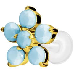 PTFE Labret mit Innengewinde + Titan-Aufsatz BLUME + SYNTHETISCHE TÜRKISE