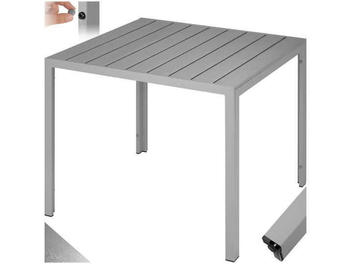 Aluminium Gartentisch Maren höhenverstellbare Füsse 90x90x74,5cm - silber