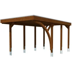 Skan Holz Carport Friesland 314x555 cm inkl. 1 Einfahrtsbogen Sparset 5-nussbaum Holzcarport