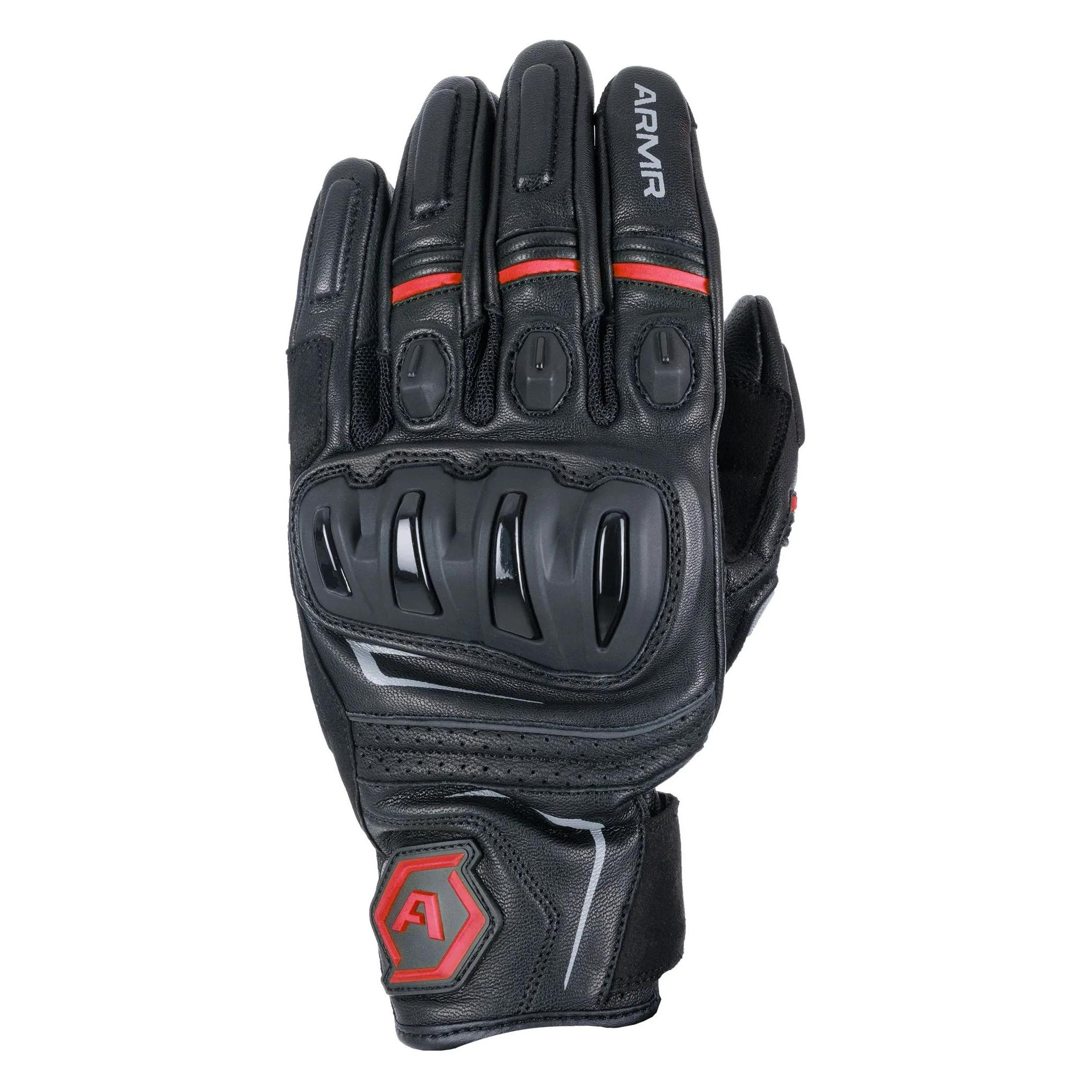 Armr Herren Raiden 3.0 Leder Motorradhandschuhe, Schwarz/Rot, M (Herren, M) (ARMG233103M)