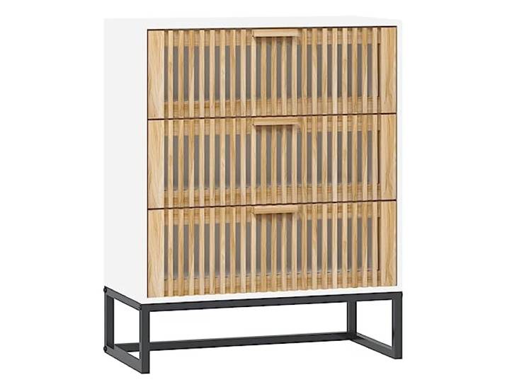 KLGBNCVE Sideboard Weiß 60x30x75 cm Holzwerkstoff Klassisches Design, Schubladen aus Holz, Eisenbeine, viel Stauraum, Oberplatte für Deko, Montageanleitung