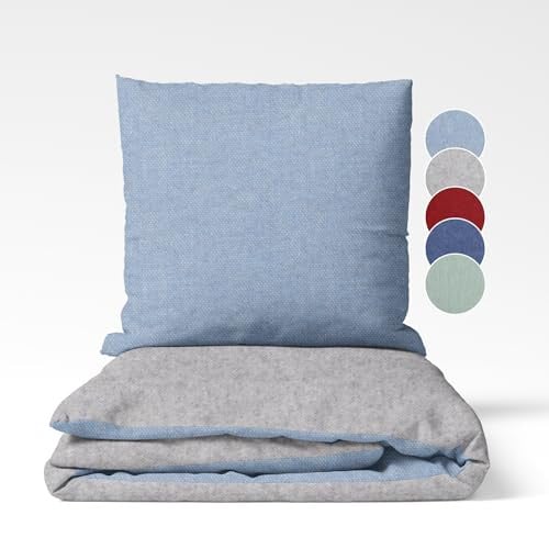 Sleepling Biber beddengoed set - Flanellen katoen - Lichtblauw-lichtgrijs - Dekbedovertrek 155 x 220 cm en kussensloop 80 x 80 cm