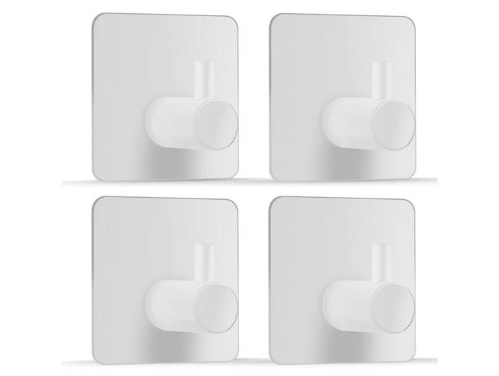 Handtuchhaken 4er Set Selbstklebend Edelstahl, Weiß, Metall, 4x4x10 cm, Badaccessoires, Haken